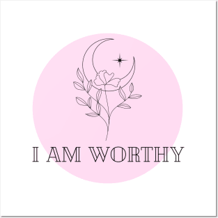 Affirmation Collection - I Am Worthy (Pink) Posters and Art